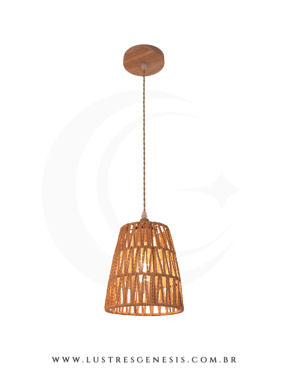 Pendente de teto rústico feito de sisal, ideal para mesas, balcão de cozinha, área gourmet e sítios, da marca GMH.